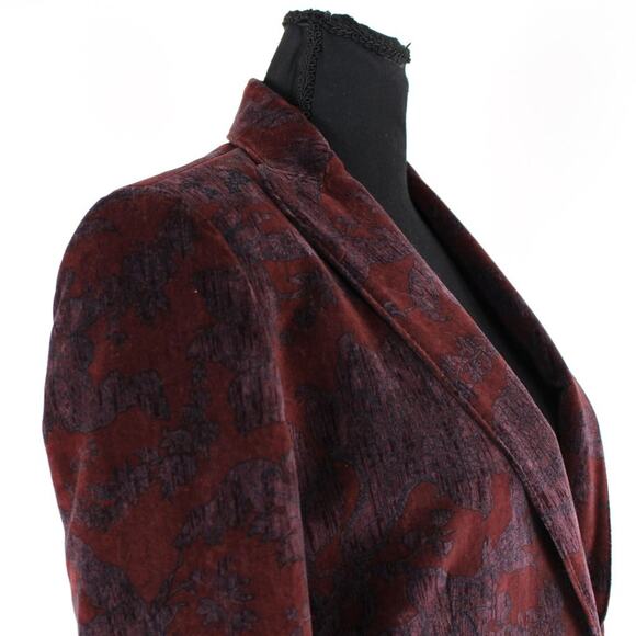 Dolce & Gabbana Velour Burgundy Floral Pattern Blazer 42 Single Breasted Jacket - Picture 2 of 8